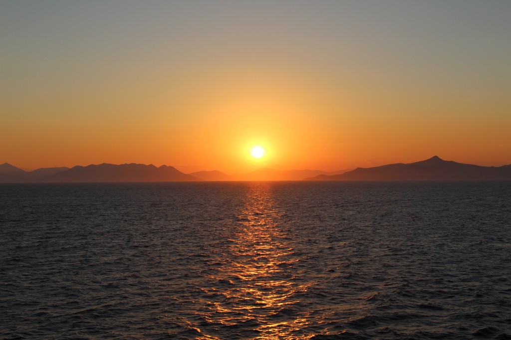 The first of many beautiful sunsets we saw from sea.